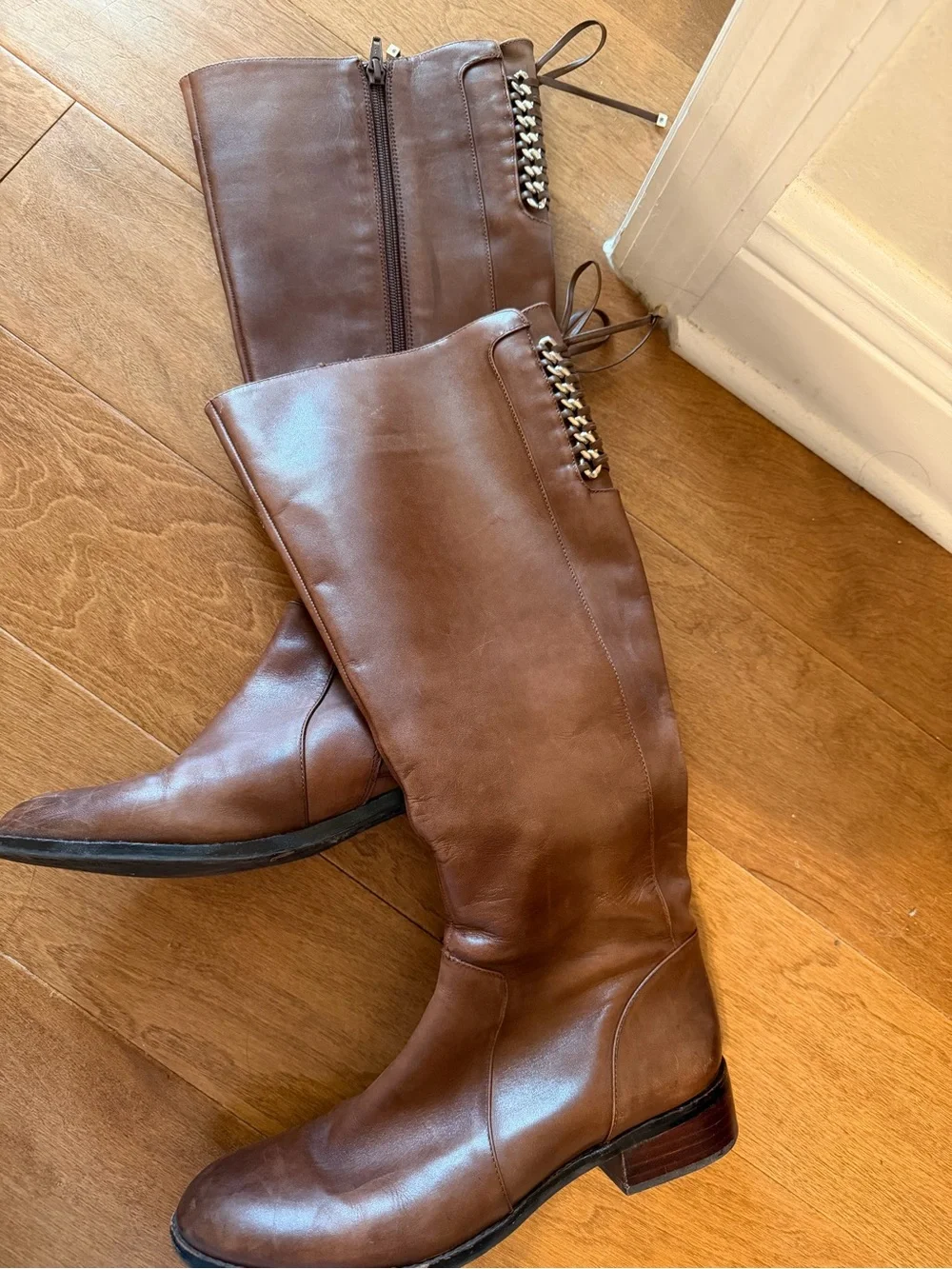 Brown Leather Knee-High Riding Boots